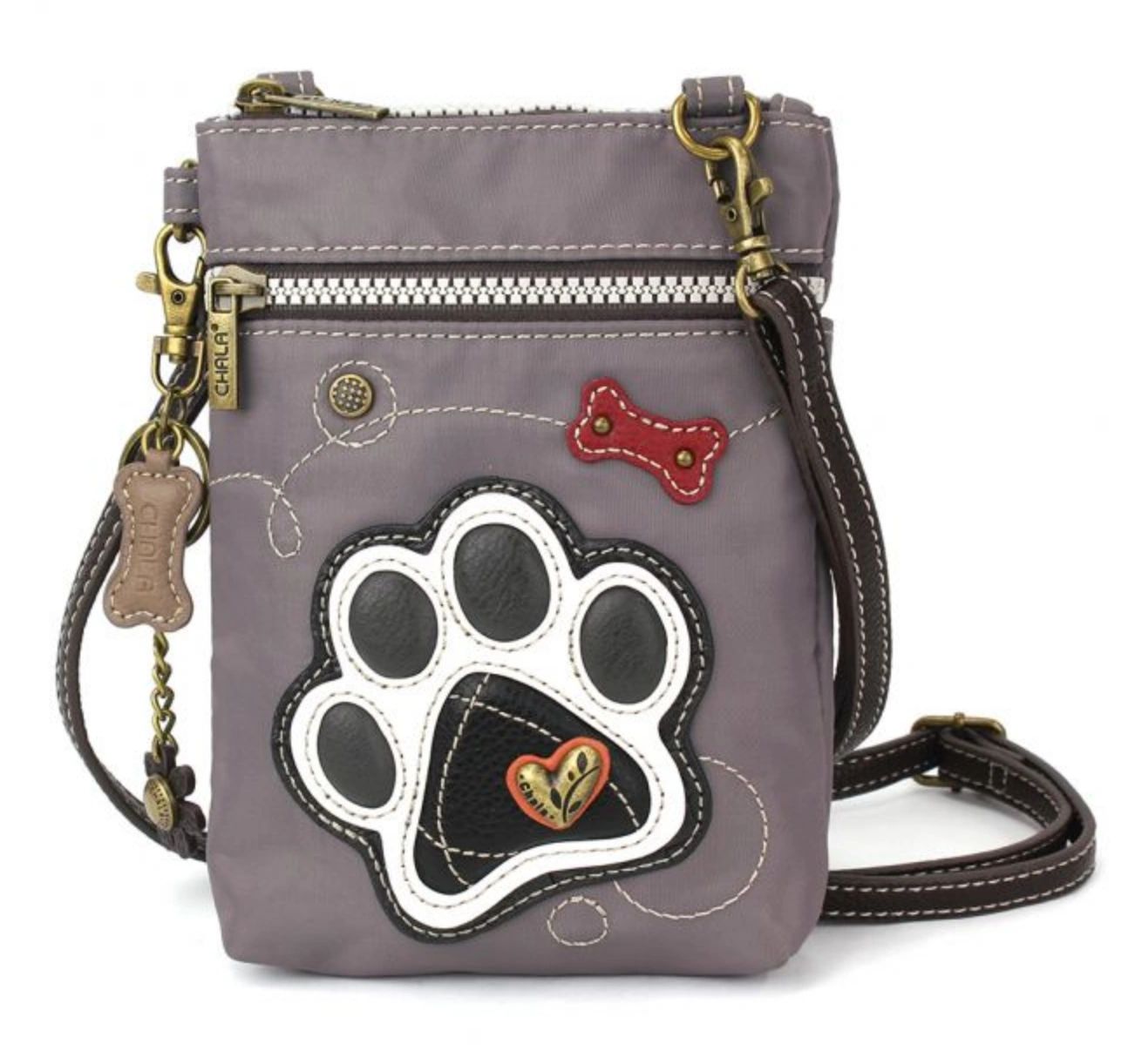 Chala Cell Phone XBody Bag - Grey Paw Print